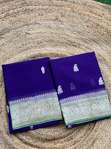 Deep purple and mint green pure khaddi chiffon silver zari woven