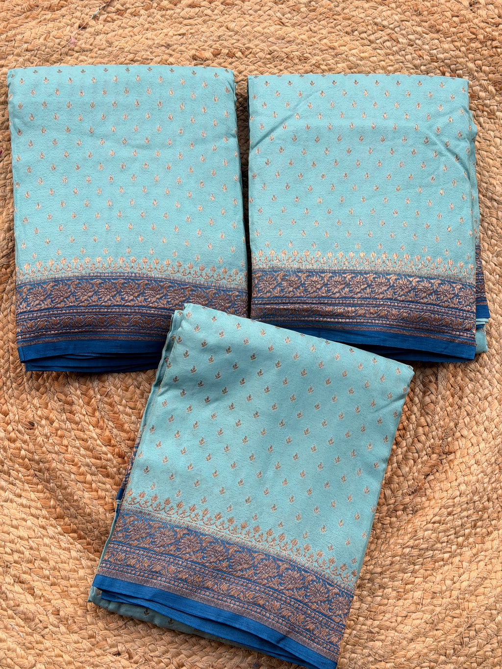 Banaras Pure crepe chiffon baby blue and blue