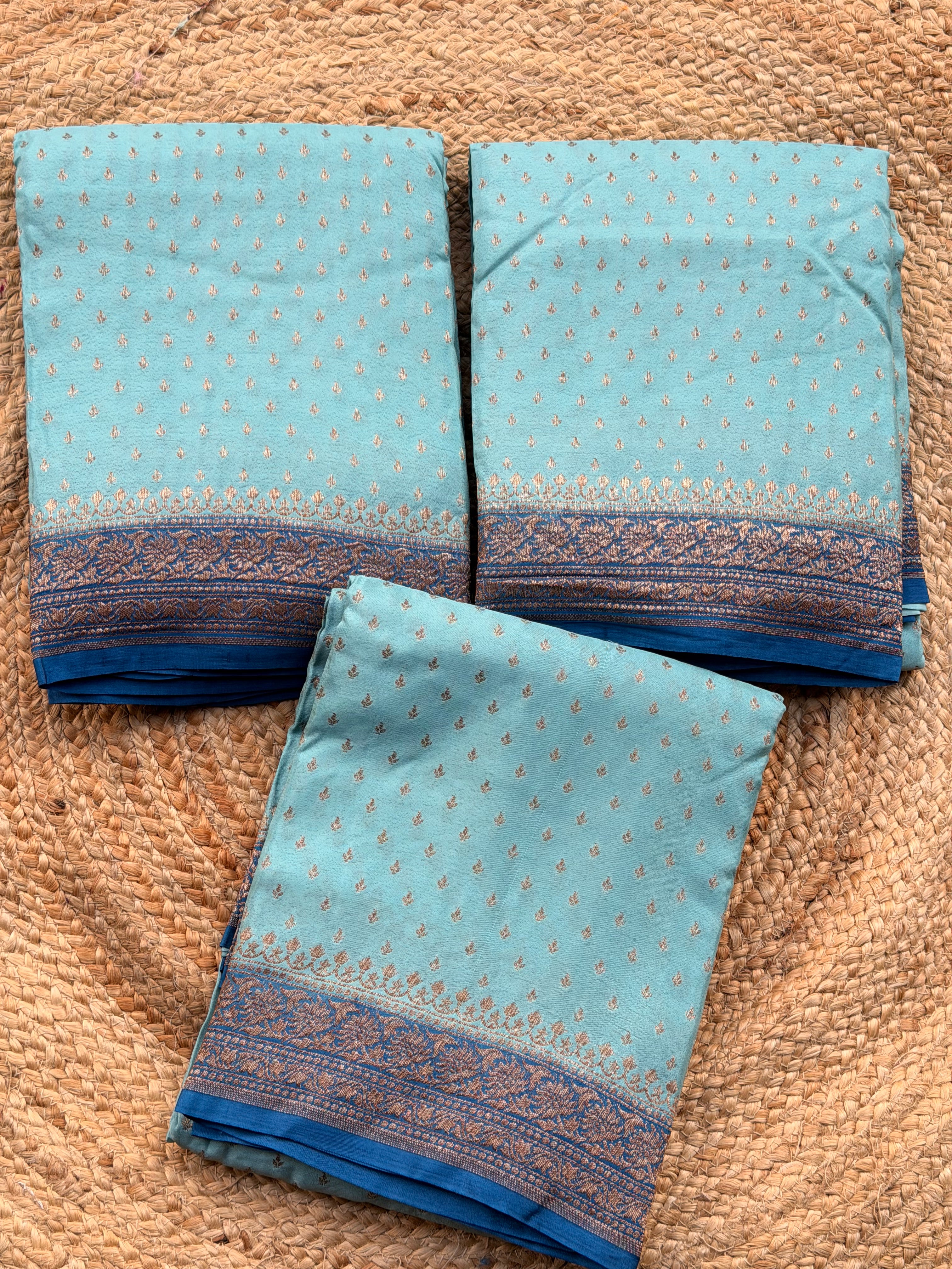 Banaras Pure crepe chiffon baby blue and blue