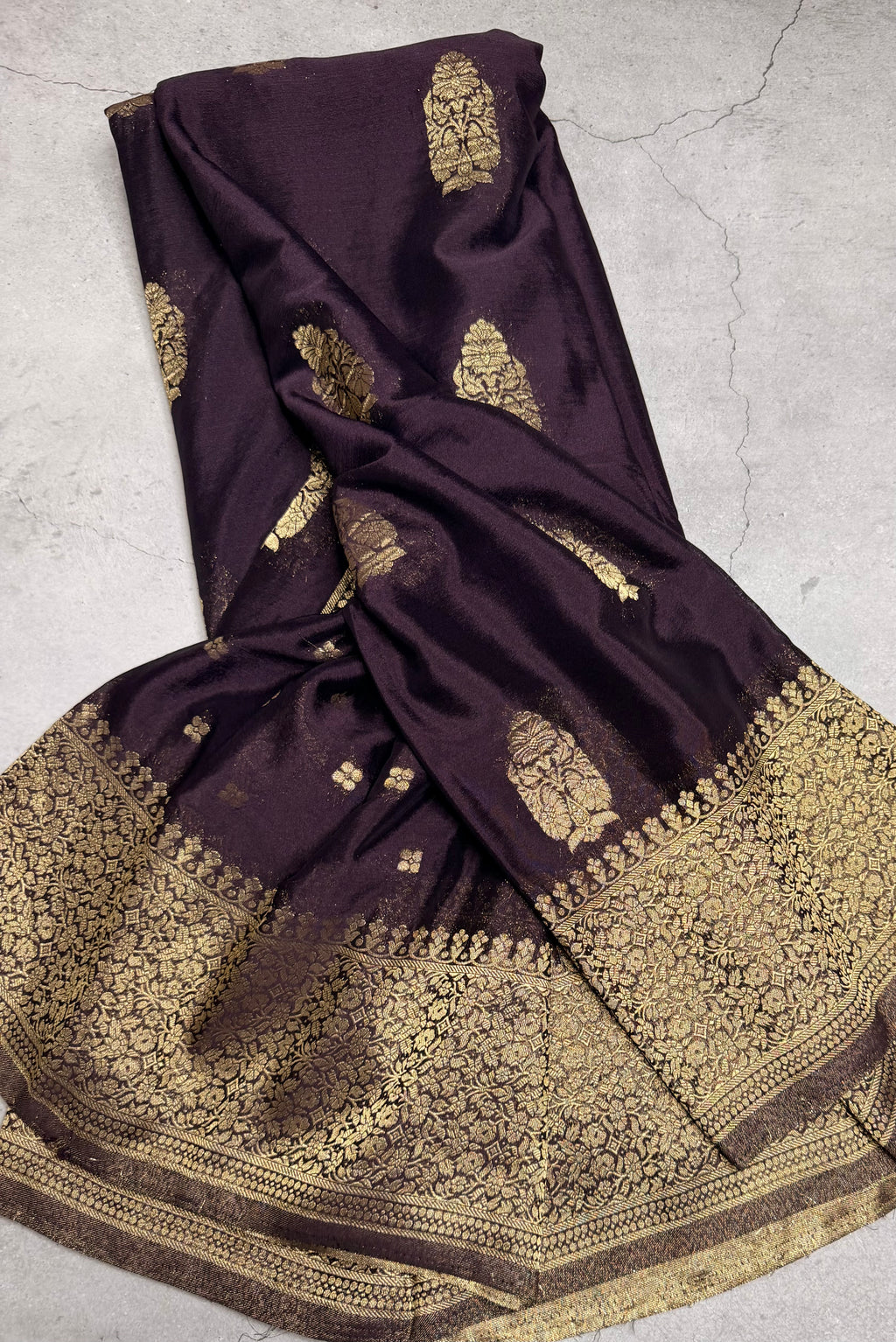 Dark navy blue big butta 107 designer soft crepe silk saree