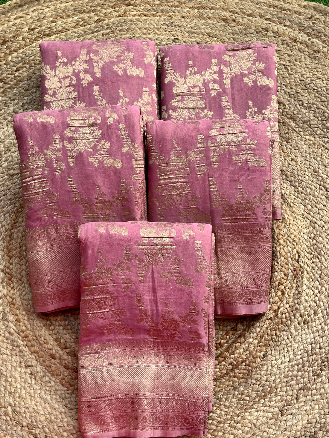 Onion pink pastel shades crushed georgette sarees