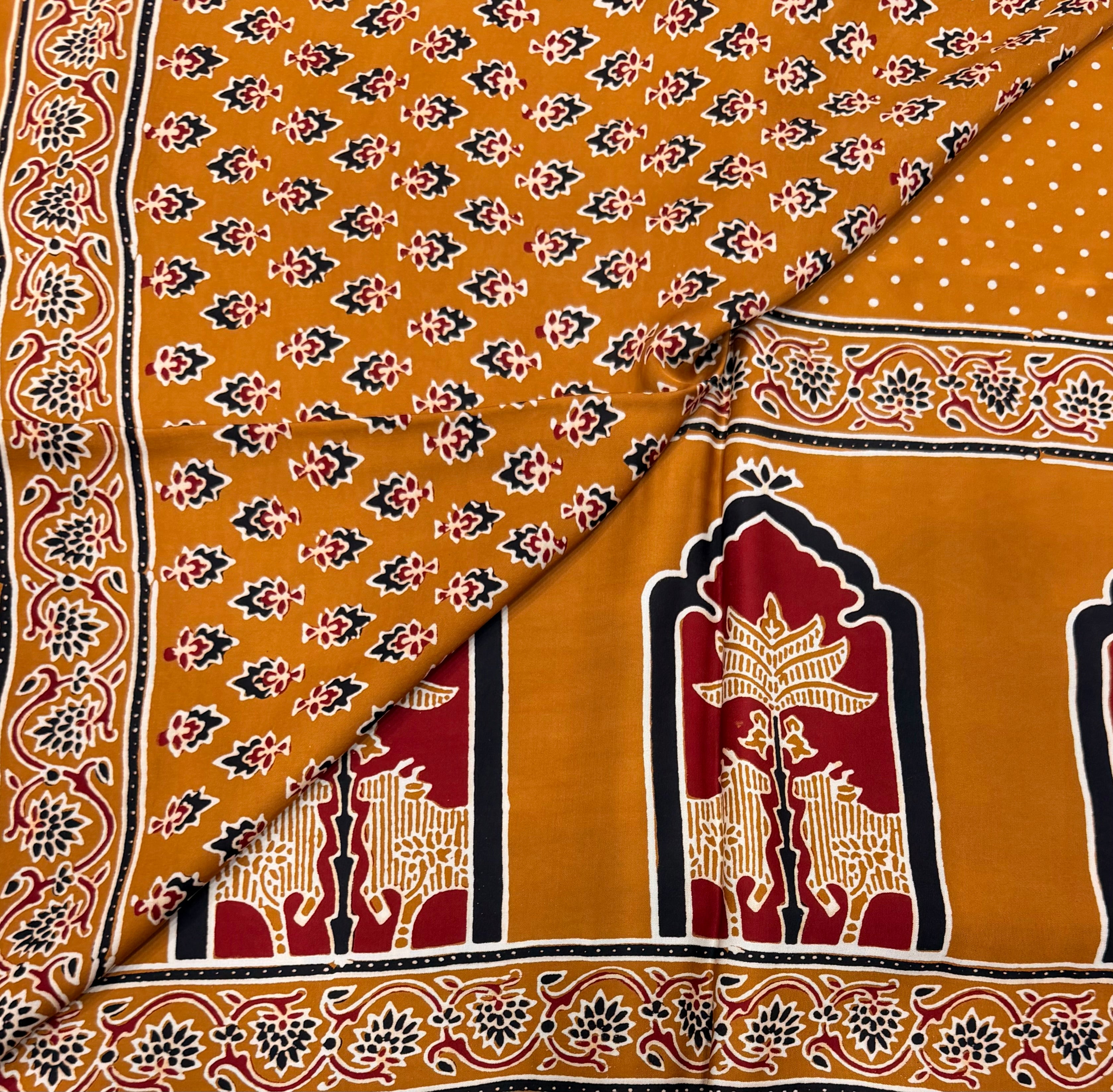Mustard yellow pure Ajrak dola sarees