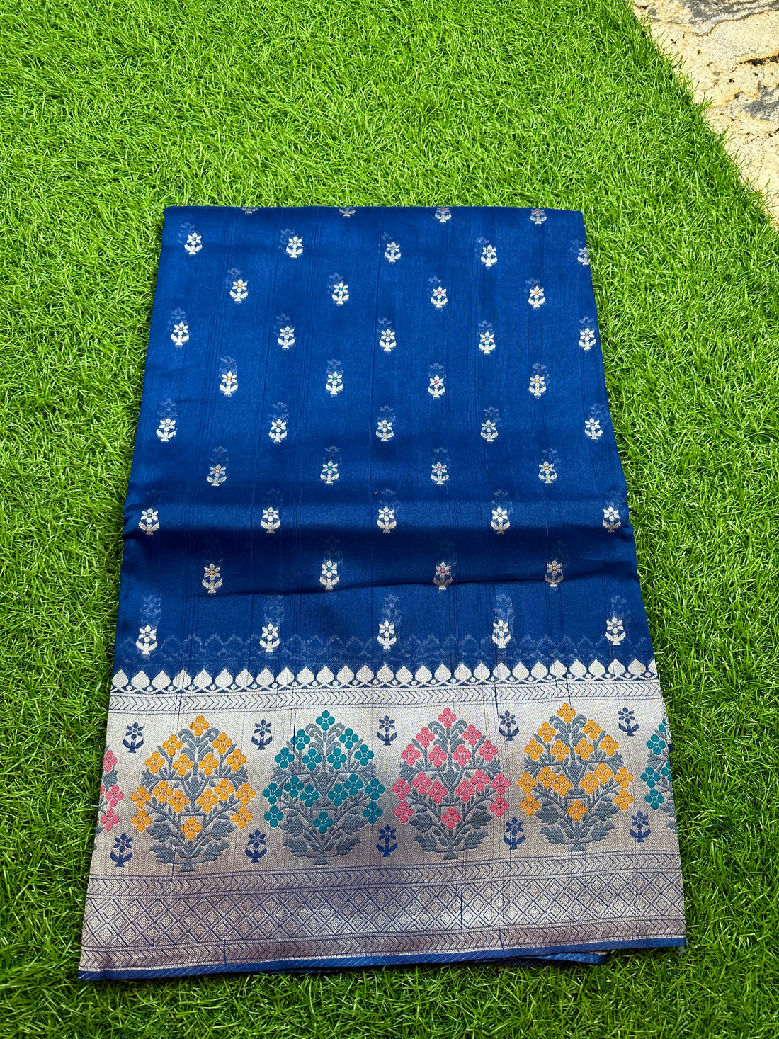 indigo blue Pure tusser Paithani border.