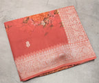 Peach digital print Banarasi pure tissue chiffon saree sliver zari saree