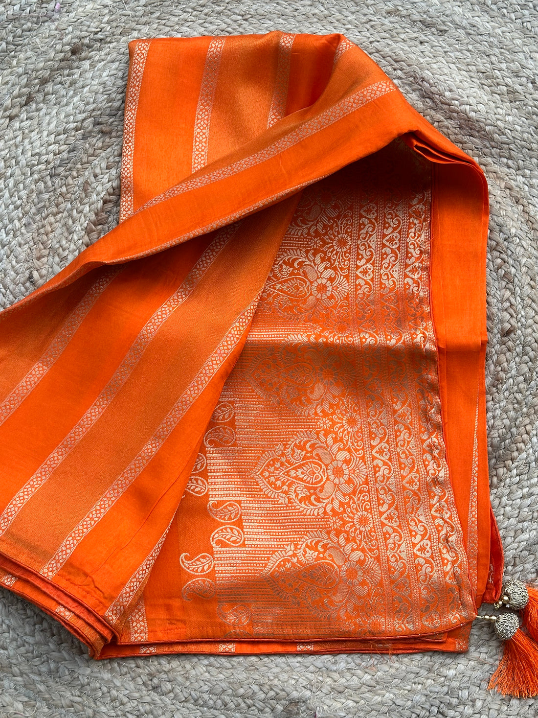 Orange vertical stripes chiniya crepe sarees