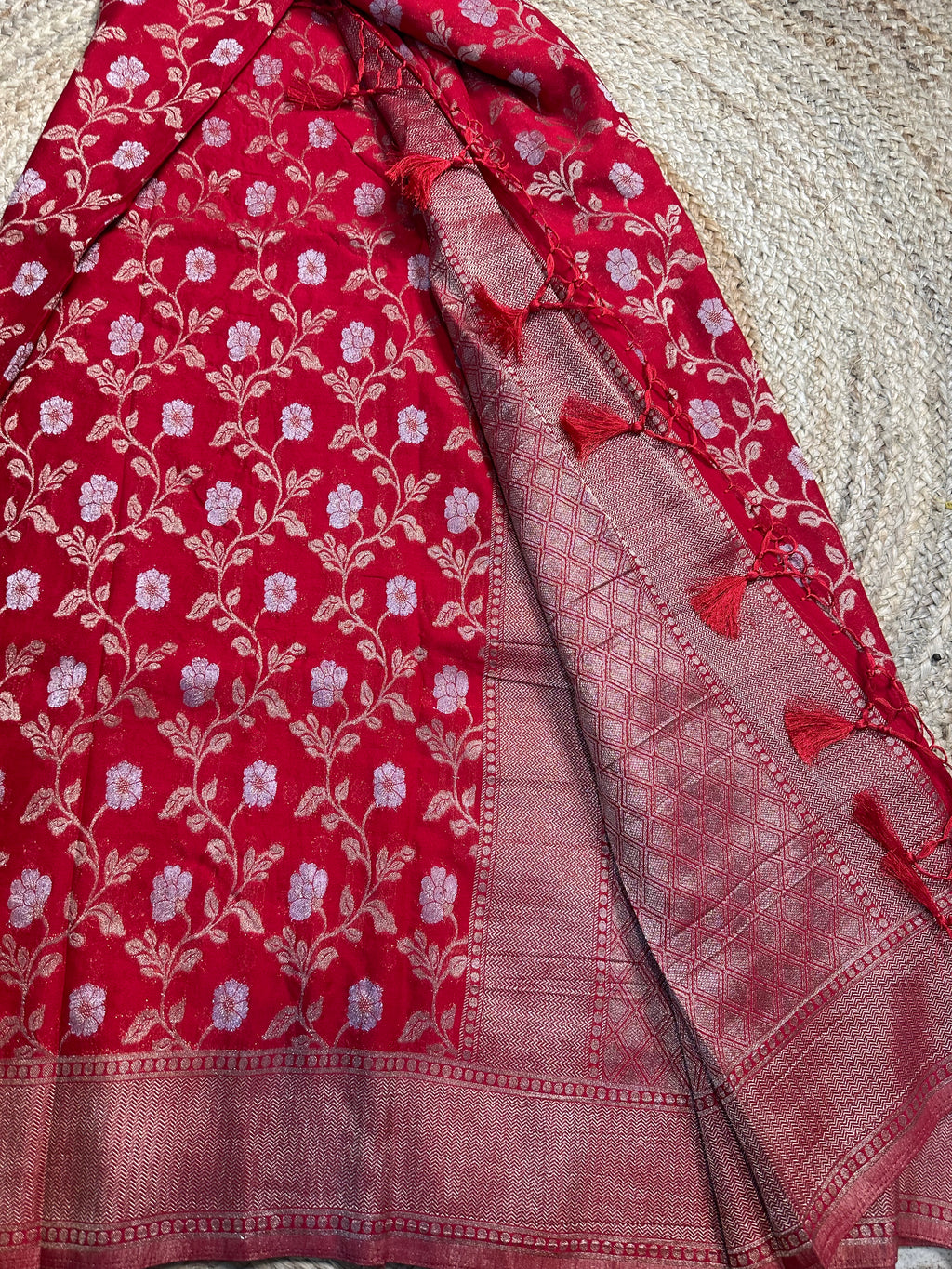 Red designer georgette in jaal pattern