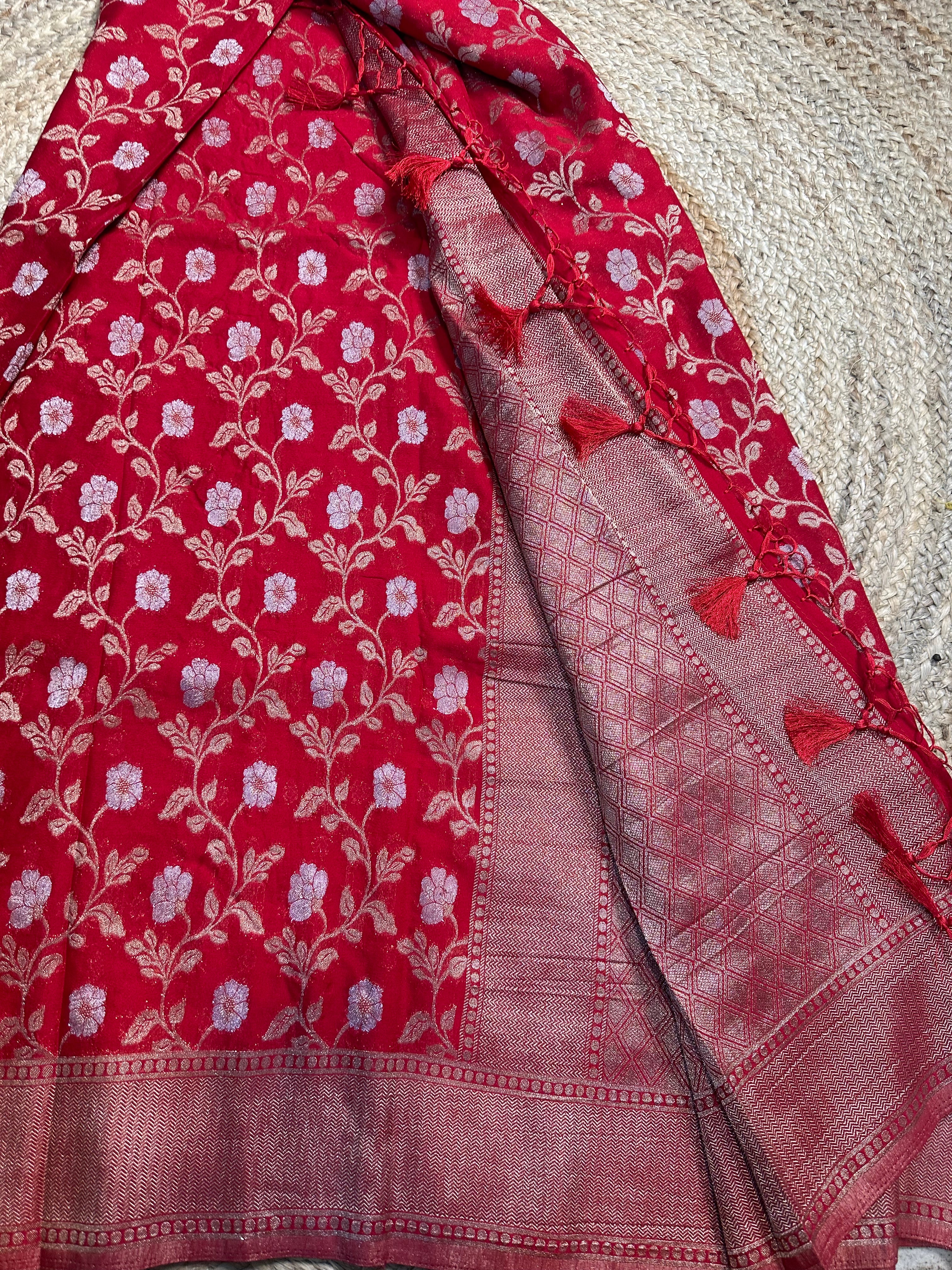 Red designer georgette in jaal pattern