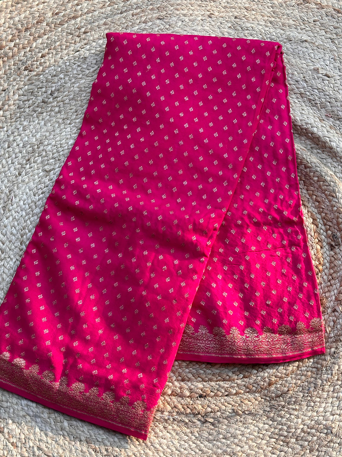Rani pink pure crepe bananas silk sarees