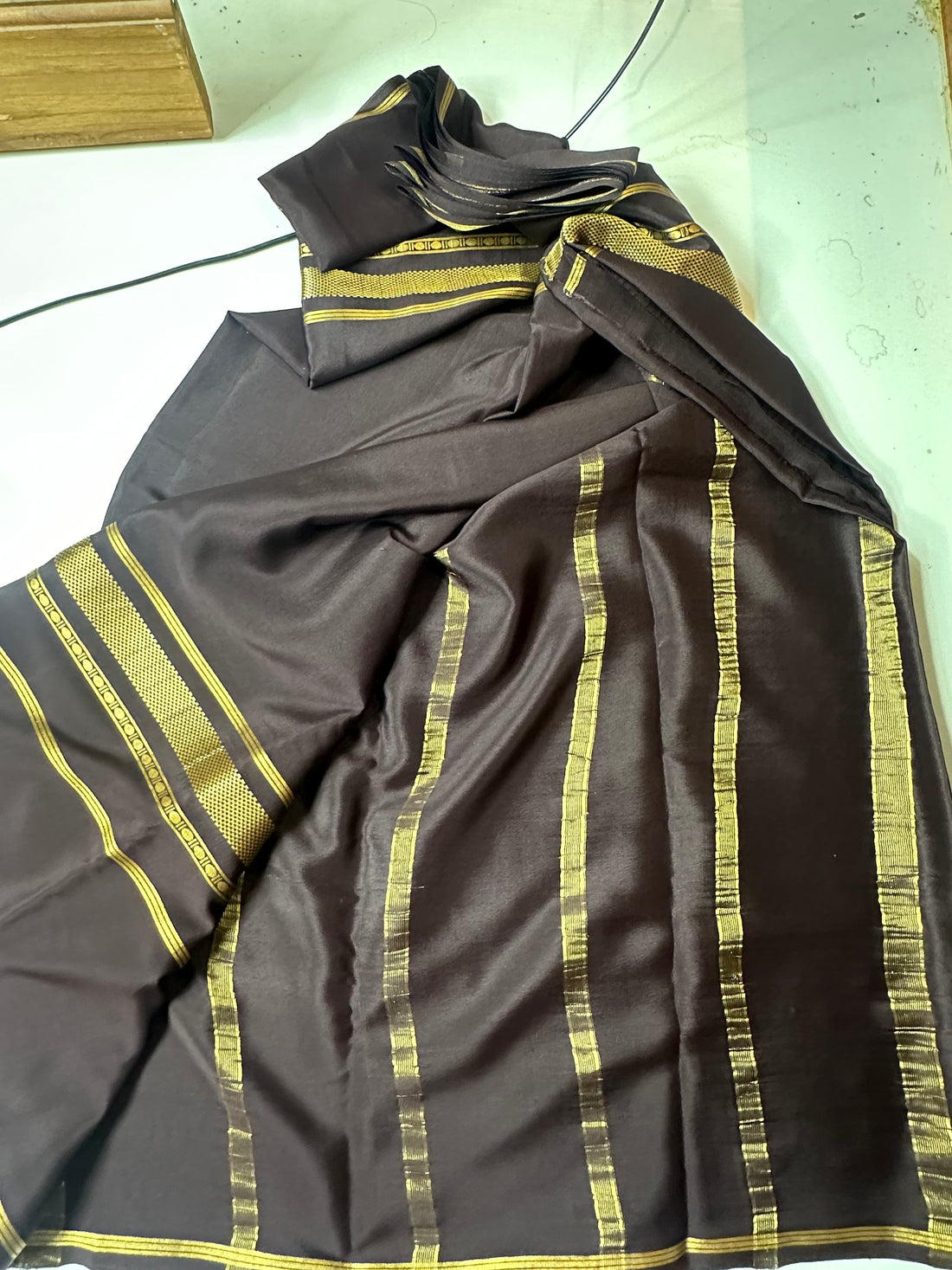 Chocolate brown pure crepe Mysore Silk sarees. 100 gsm