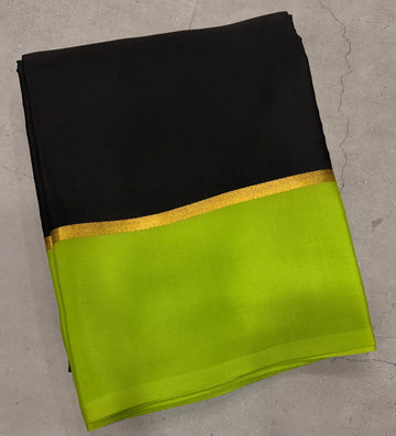 Black contrast border pure Mysore silk crepe saree