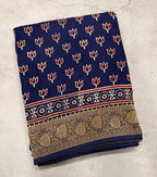 Navy blue small butta Kanchi border pure Ajrak dola sarees