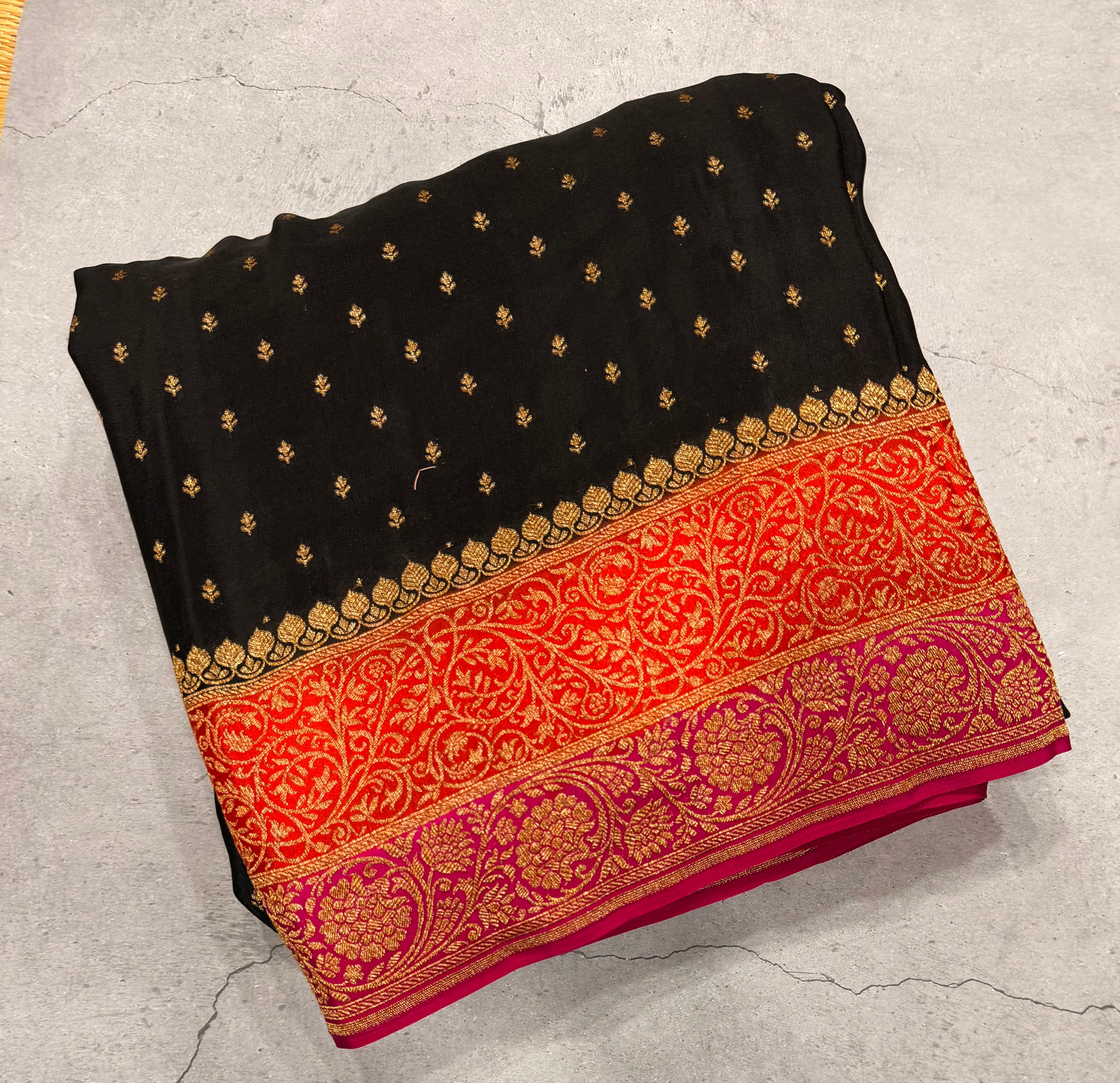 Black 3D pure benarasi crepe silk saree