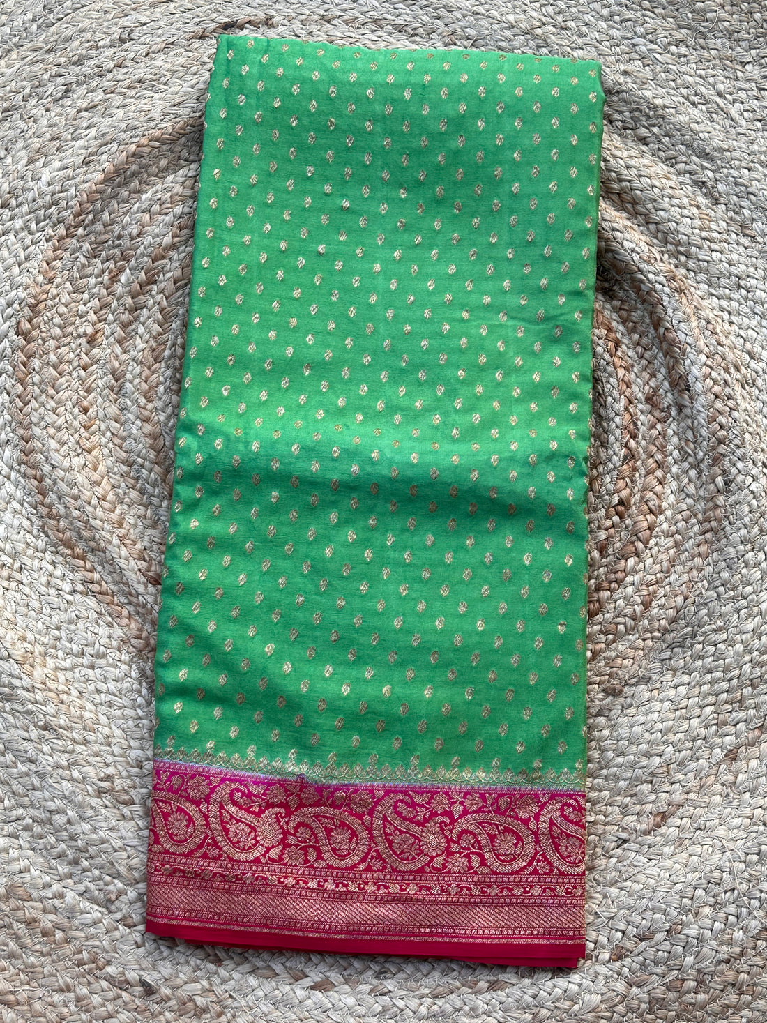 Light green and pink pure crepe Banaras silk sarees