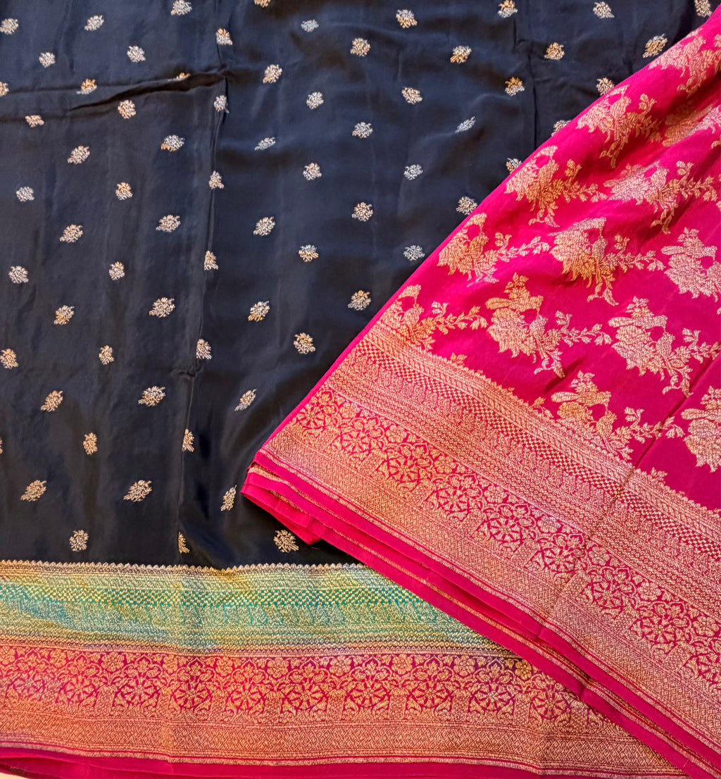 Black 3D pure benarasi crepe silk saree