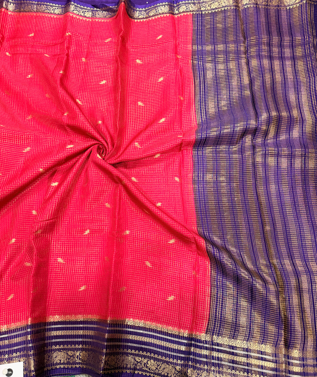 Rani pink contrast border checks Dola crepe saree