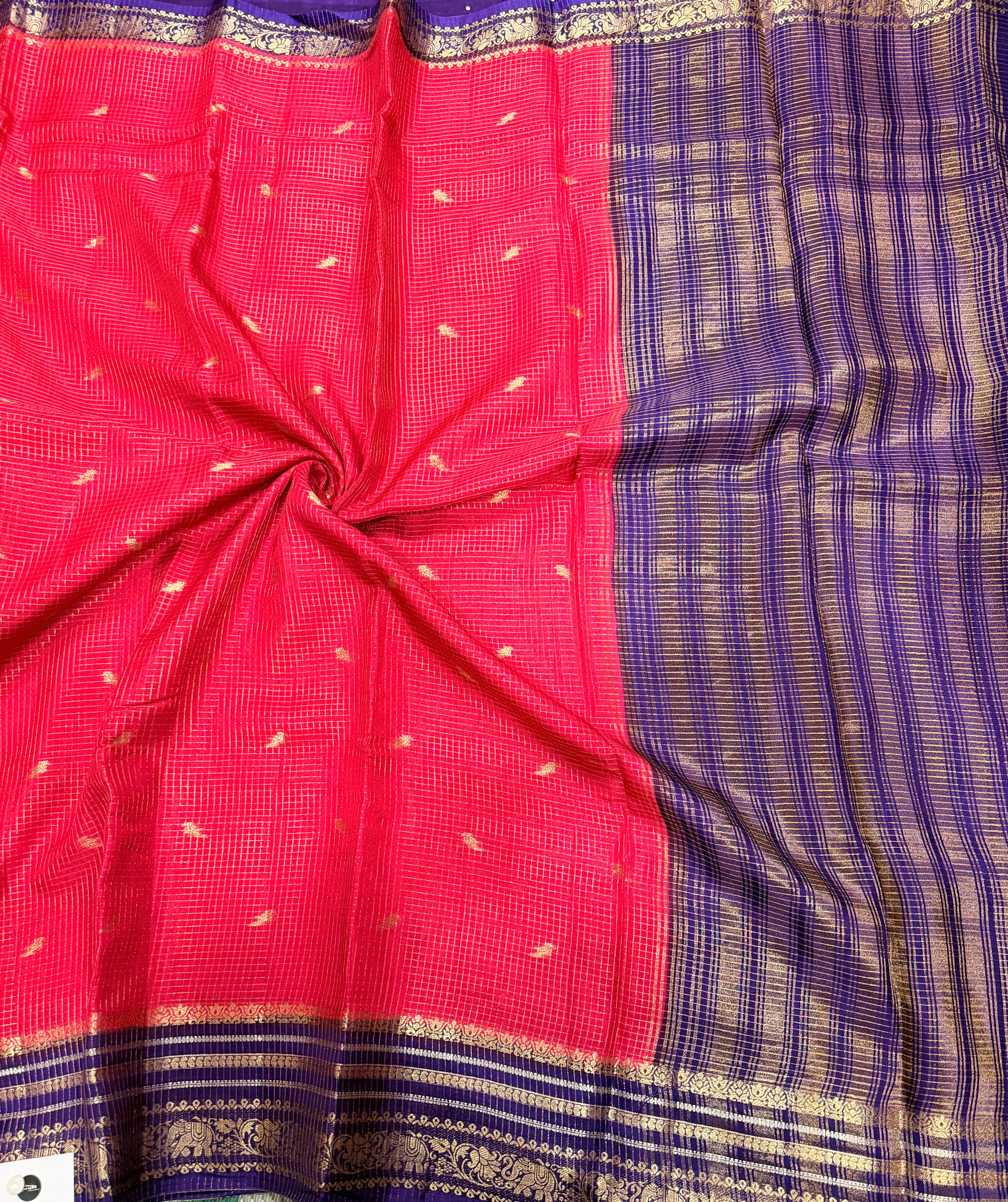 Rani pink contrast border checks Dola crepe saree