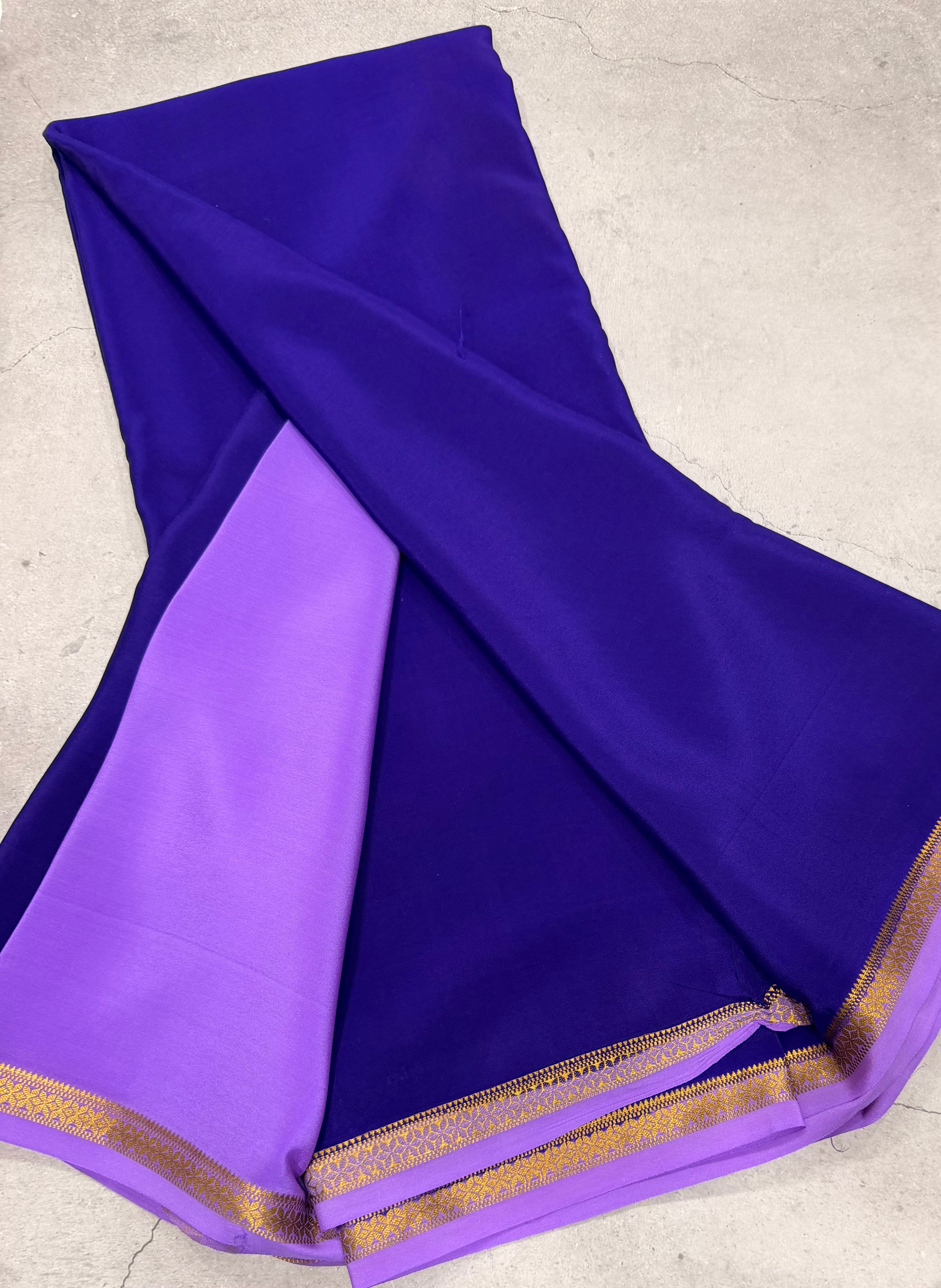 Purple one inch border pure Mysore silk crepe saree