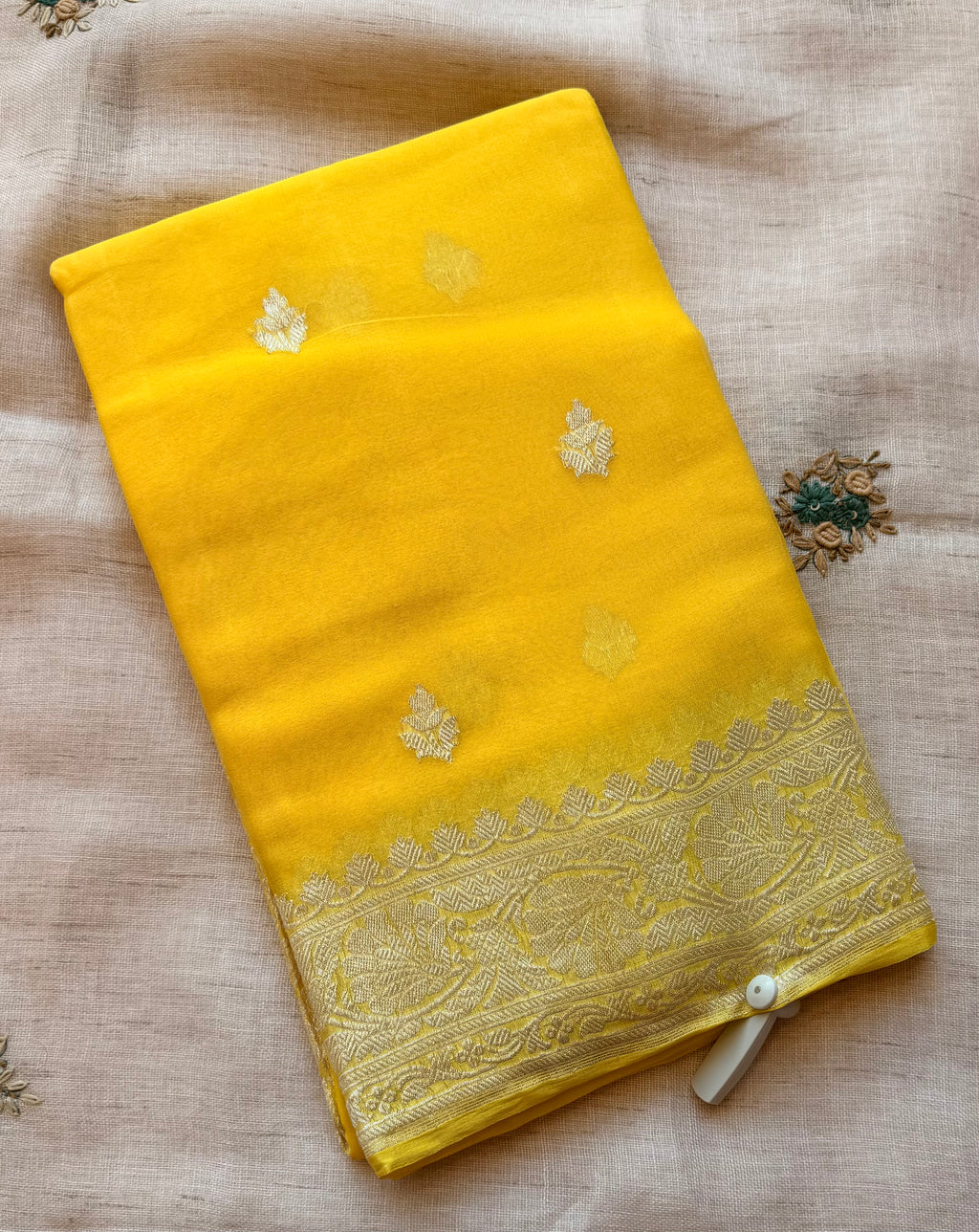 Yellow Banarasi pure khadi chiffon saree sliver zari saree