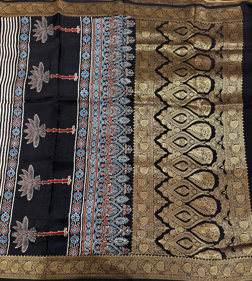 Black n white stripes pure Ajrak dola sarees