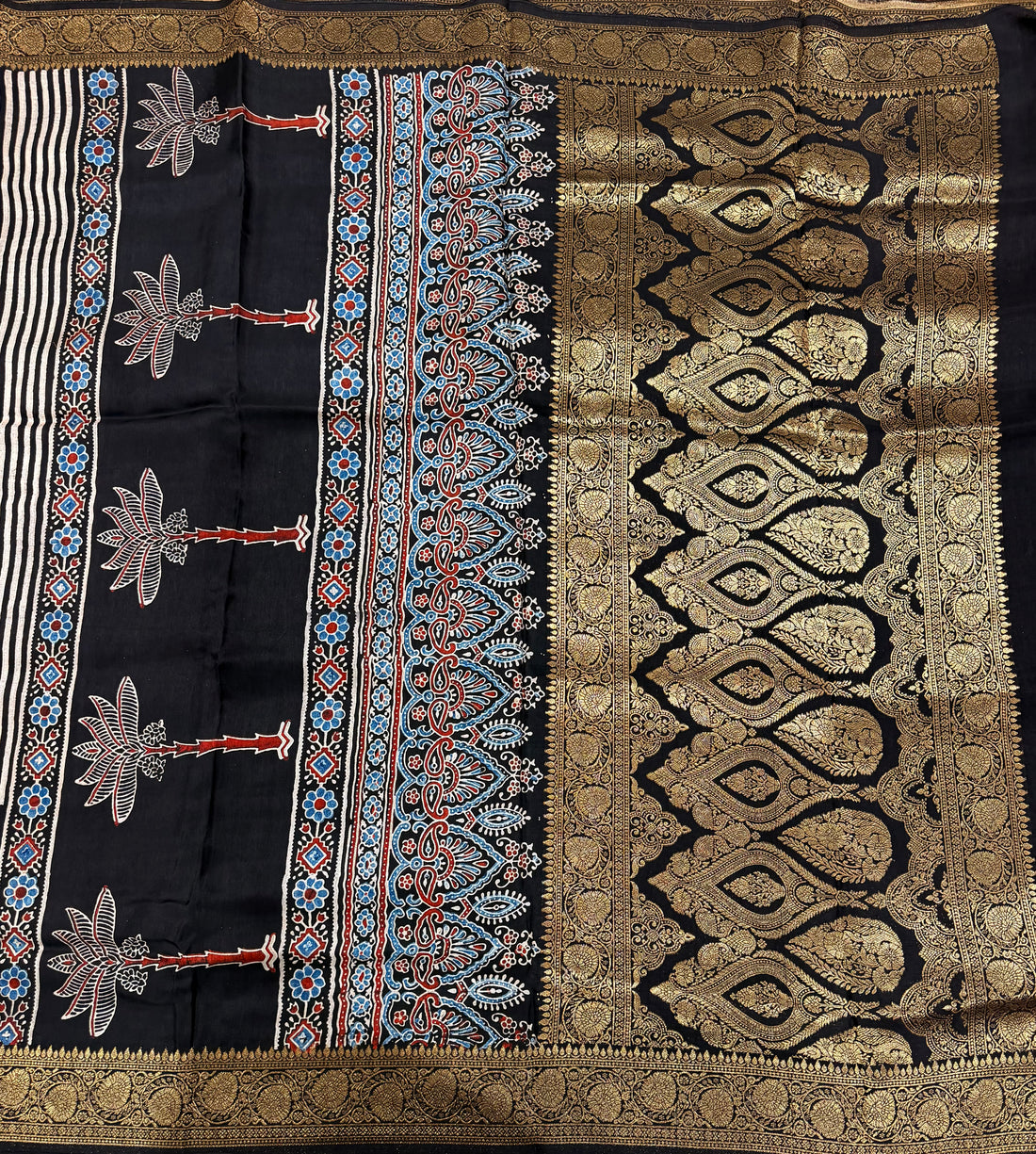 Black n white stripes pure Ajrak dola sarees