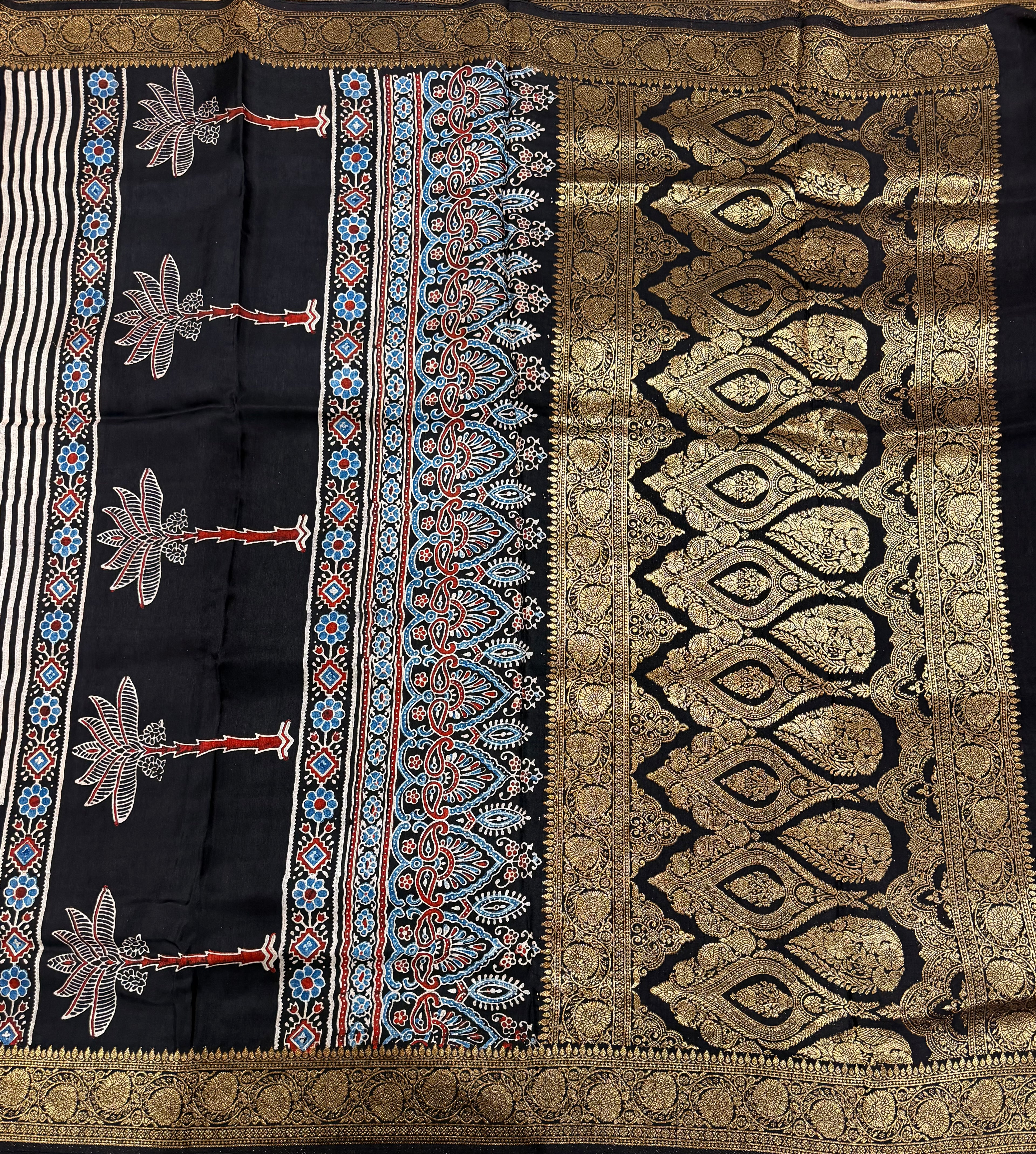 Black n white stripes pure Ajrak dola sarees