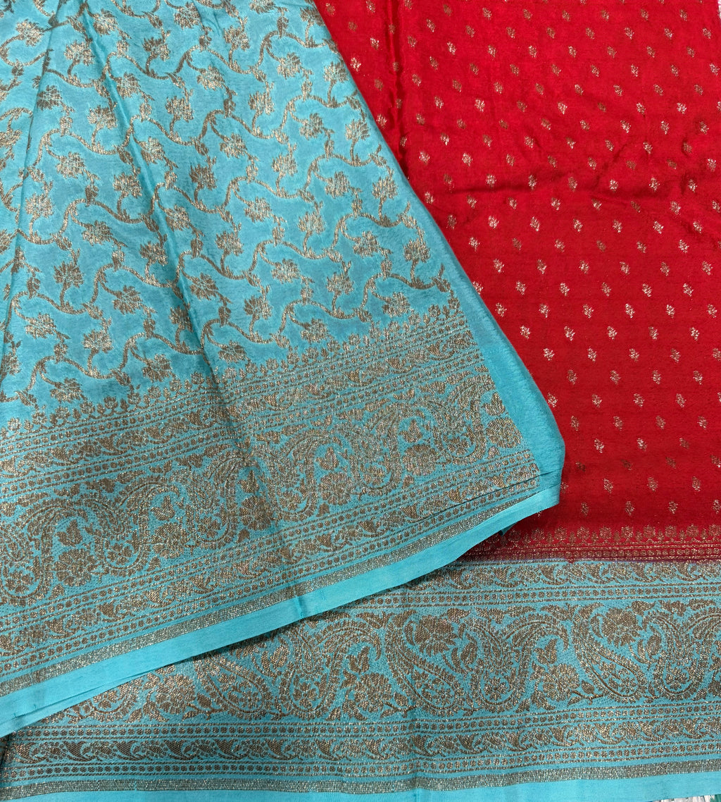 Red pure Banarasi crepe chiffon 107 with antique zari saree