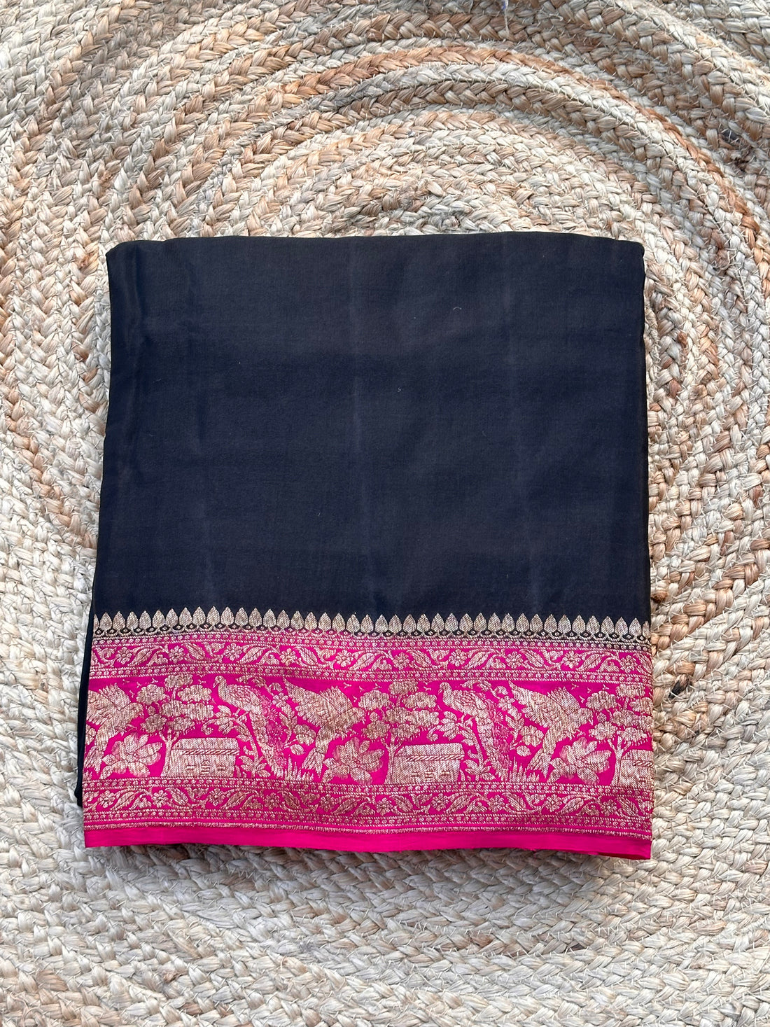 Black and pink pure crepe Banaras silk sarees