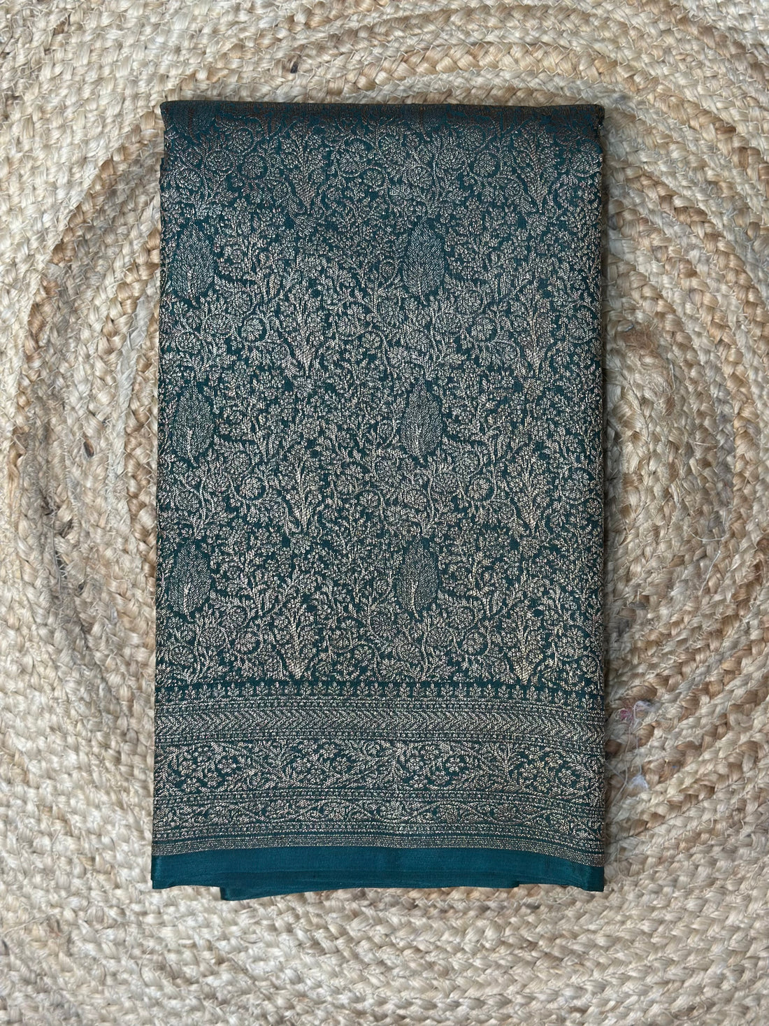 Pure Crepe Banarasi Brocade with Antique Zari (Peacock Green)