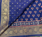 Navy blue small butta Kanchi border pure Ajrak dola sarees