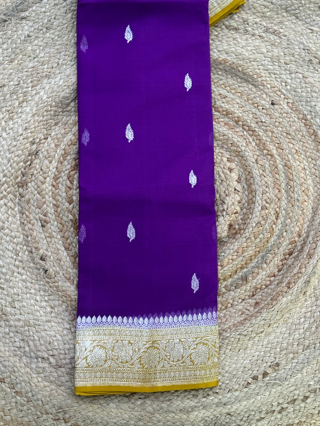 Purple and mustard pure khaddi chiffon silver zari woven