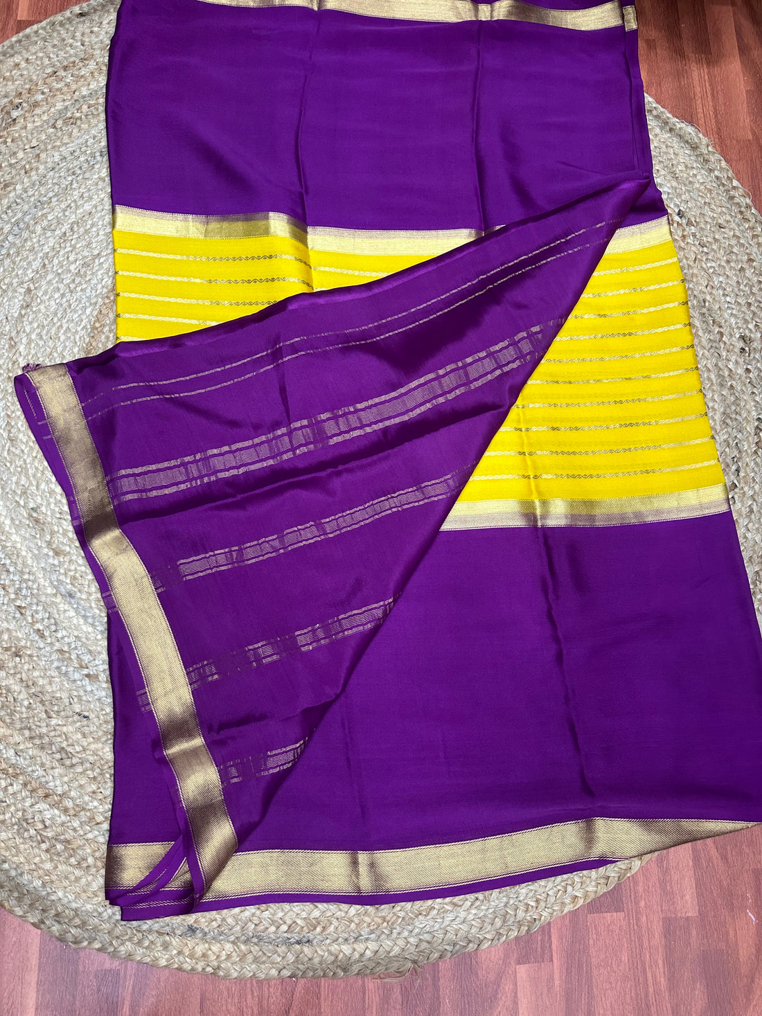 Pure crepe Mysore Silk sarees with central line 110 gsm