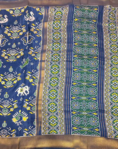 Blue small border tusser Paithani saree