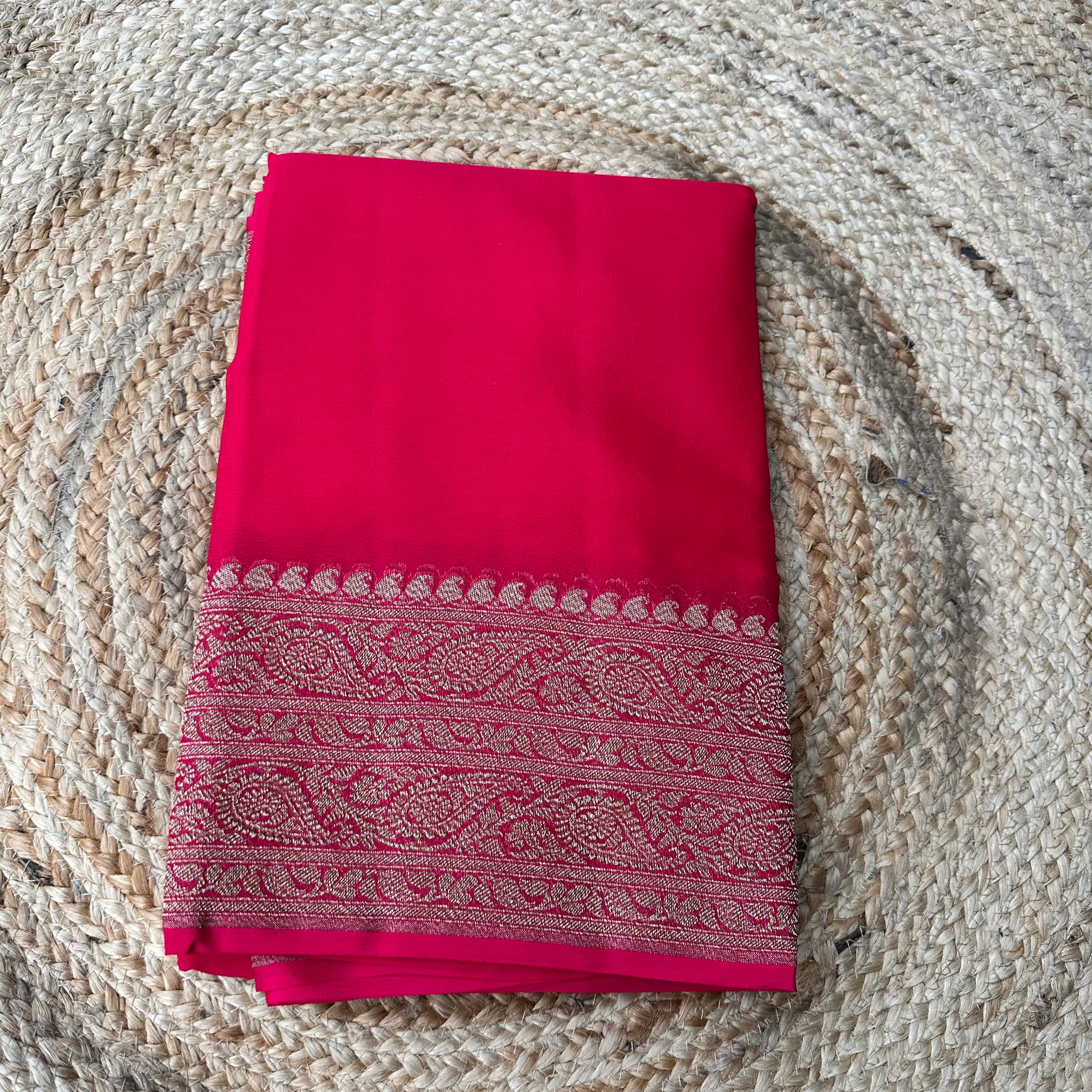 Pink pure khaddi Georgette plain sarees with plain blouse
