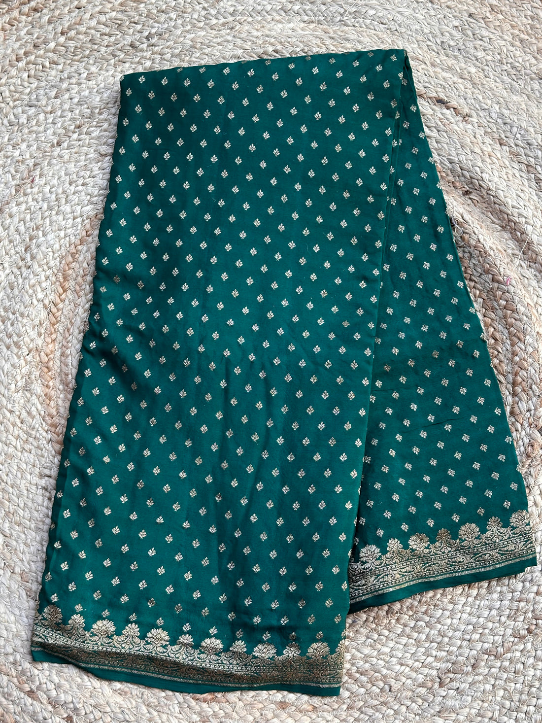 Dark green pure crepe banaras saree