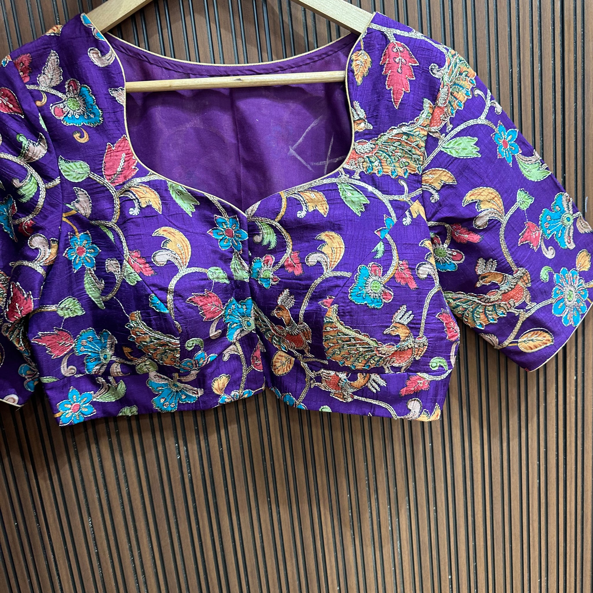 Purple kalamkari stiched blouse L to XXL size
