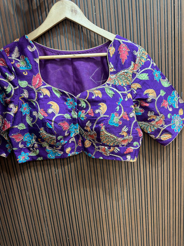 Purple kalamkari stiched blouse L to XXL size