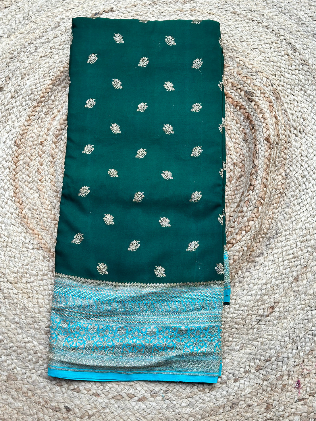 Green with sky blue pure crepe Banaras sarees
