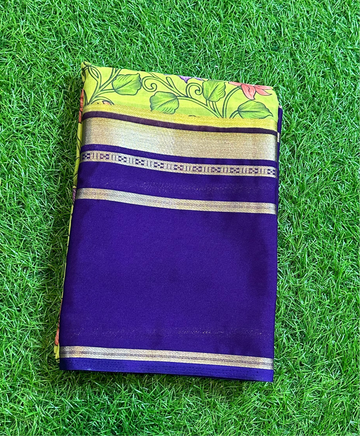 Green with blue Semi Mysore silk saree