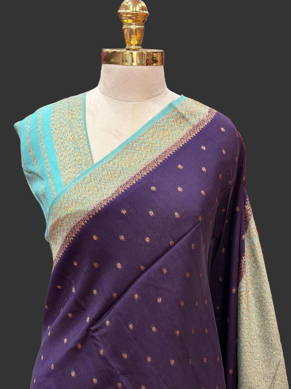 Dark purple contrast small butta Tussar saree (STS107)