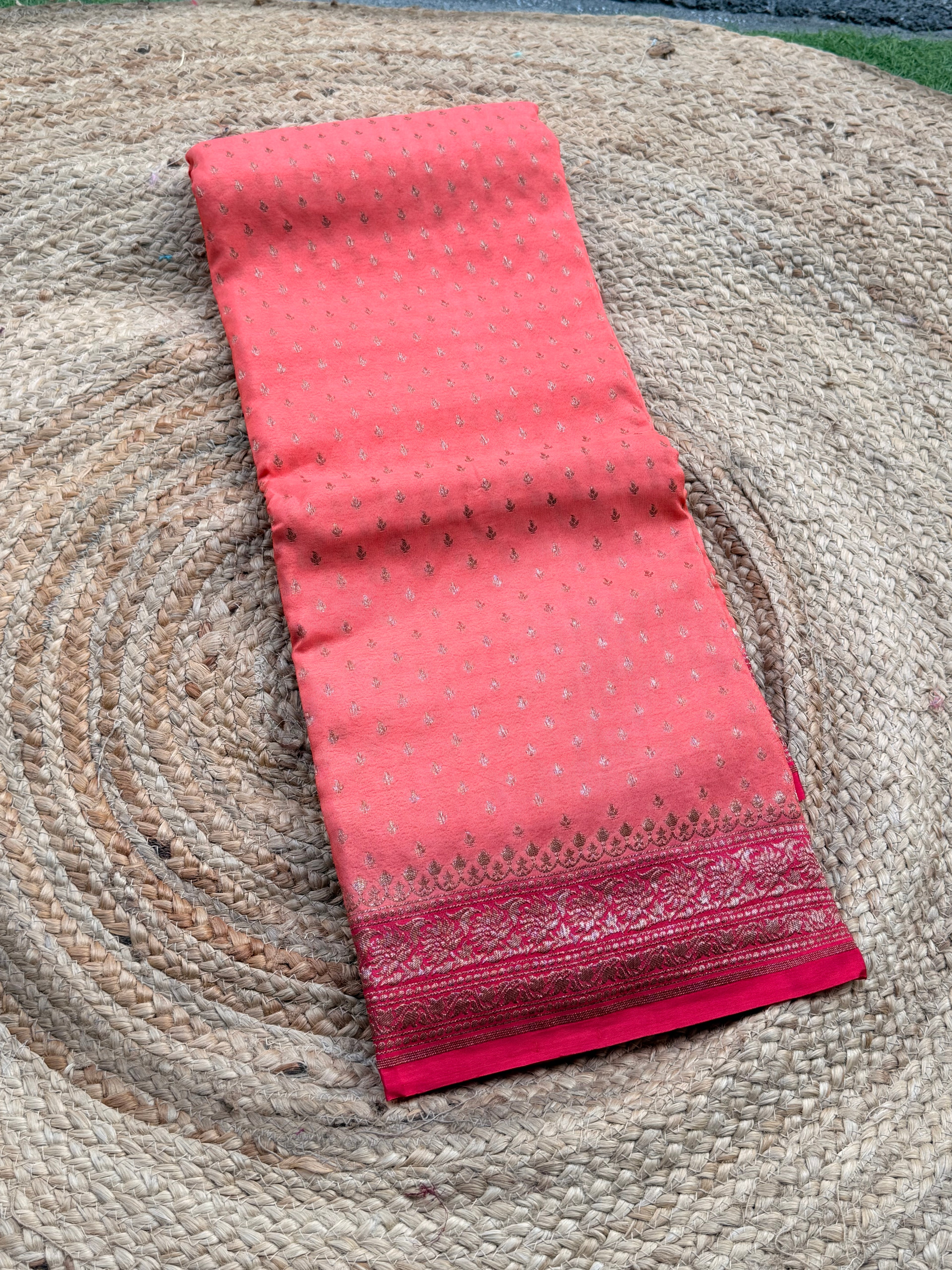 Banaras Pure crepe chiffon peach and pink