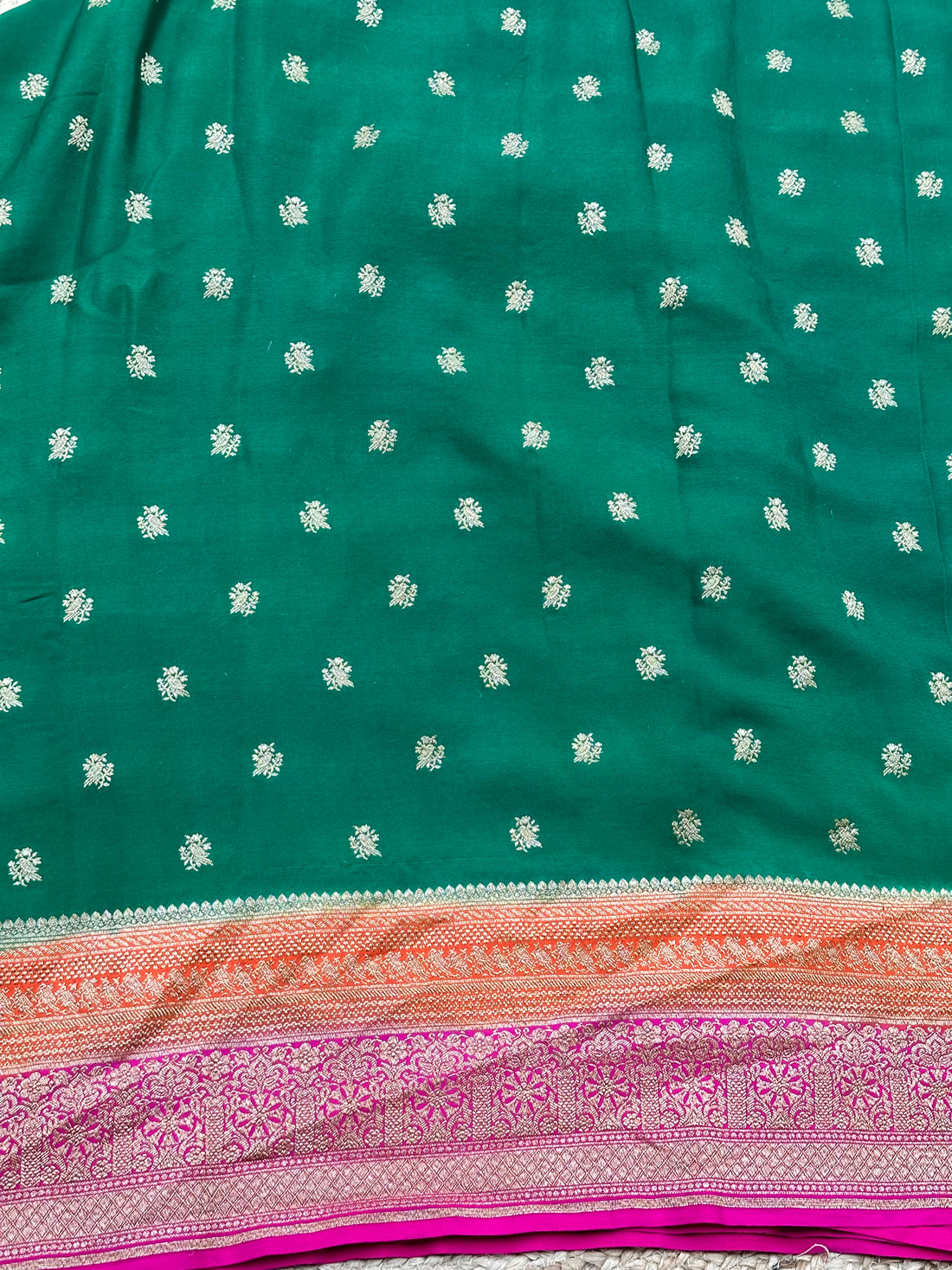 Green and pink pure crepe Banaras silk sarees