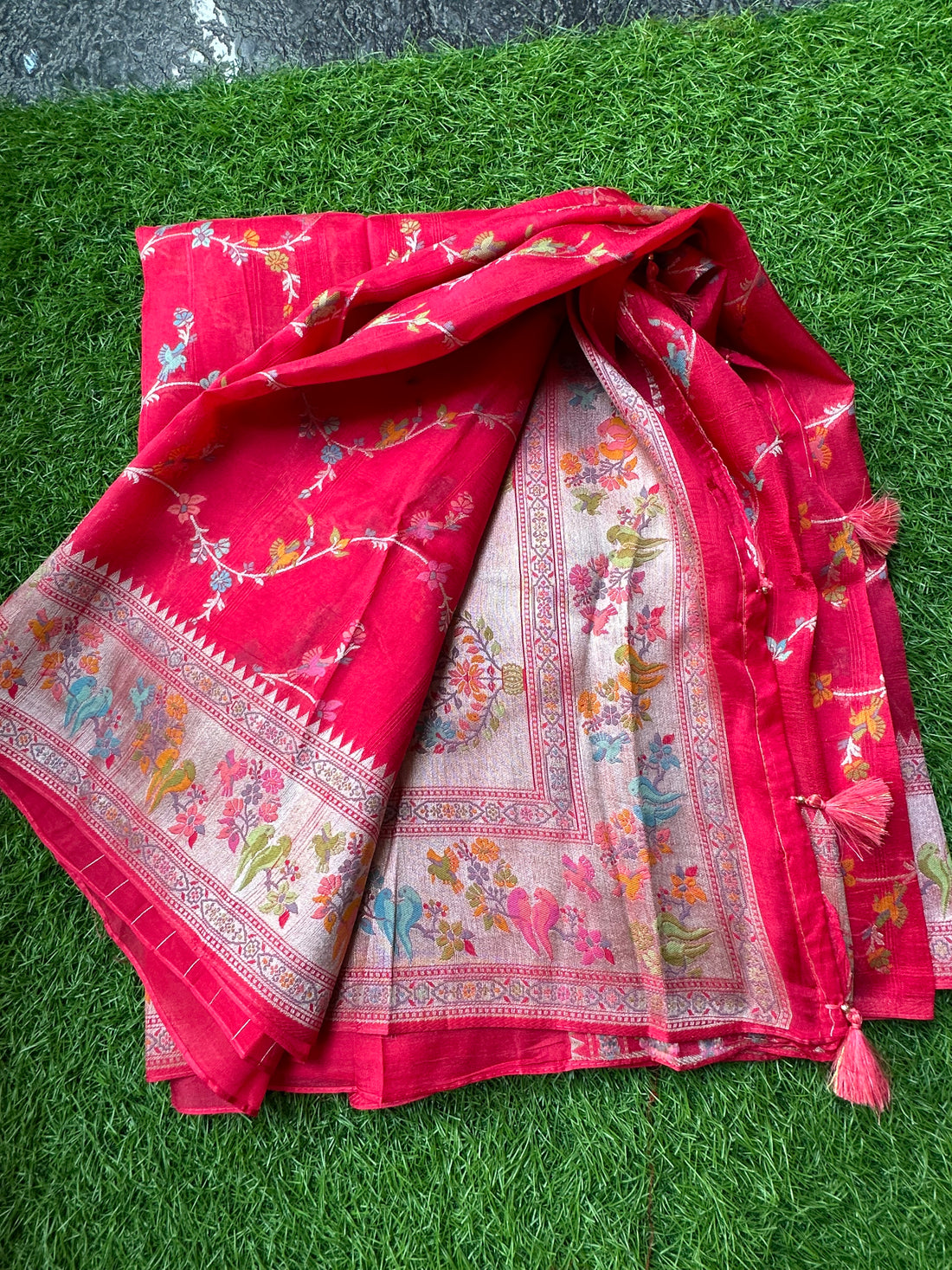 Pink tusser with Paithani border.