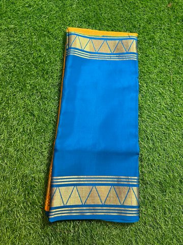 Yellow and blue half and half Mysore Silk sarees 120Gsm