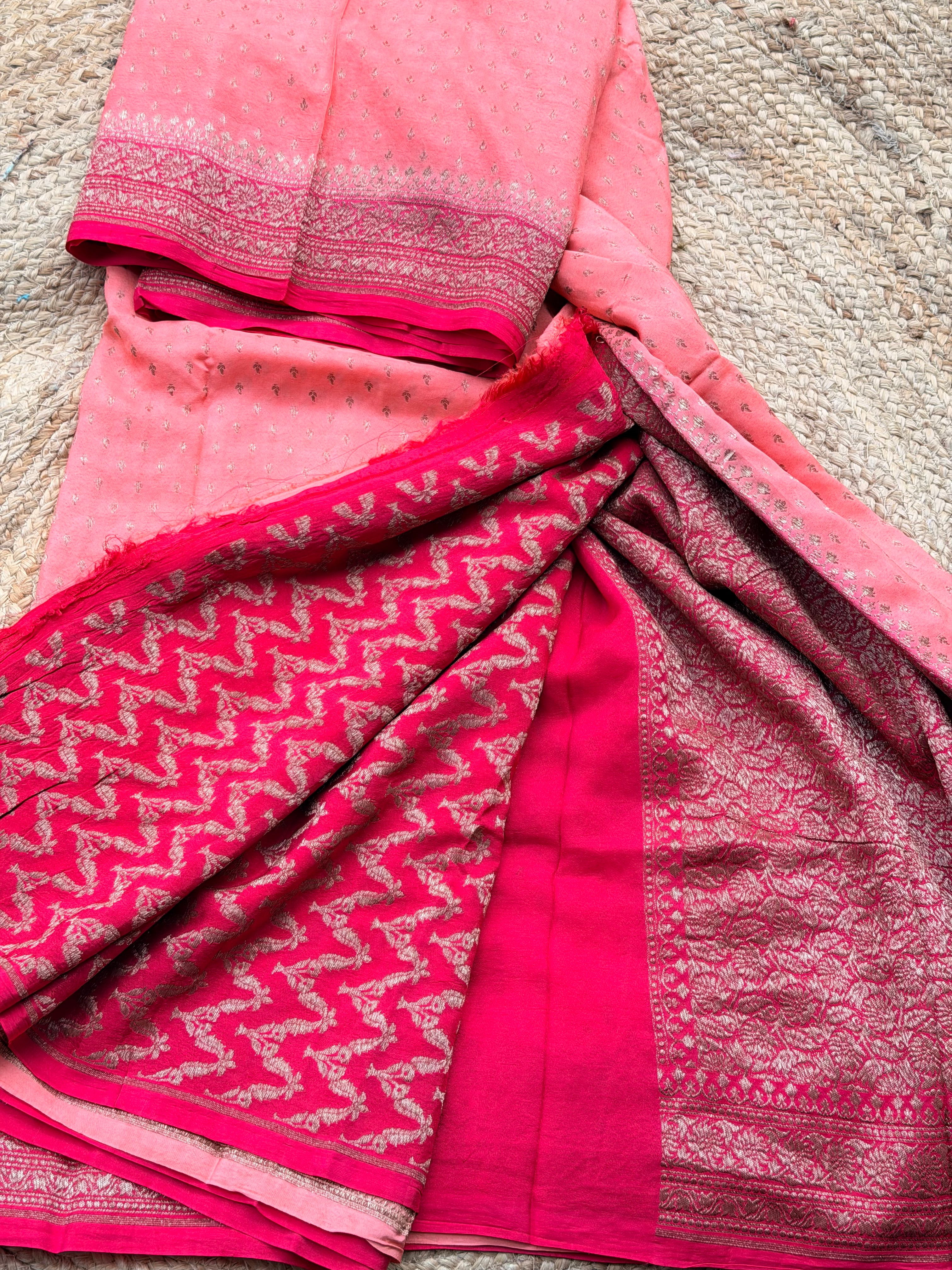 Banaras Pure crepe chiffon peach and pink