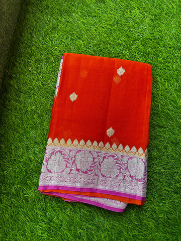 Pure khaddi chiffon, orange and pink.