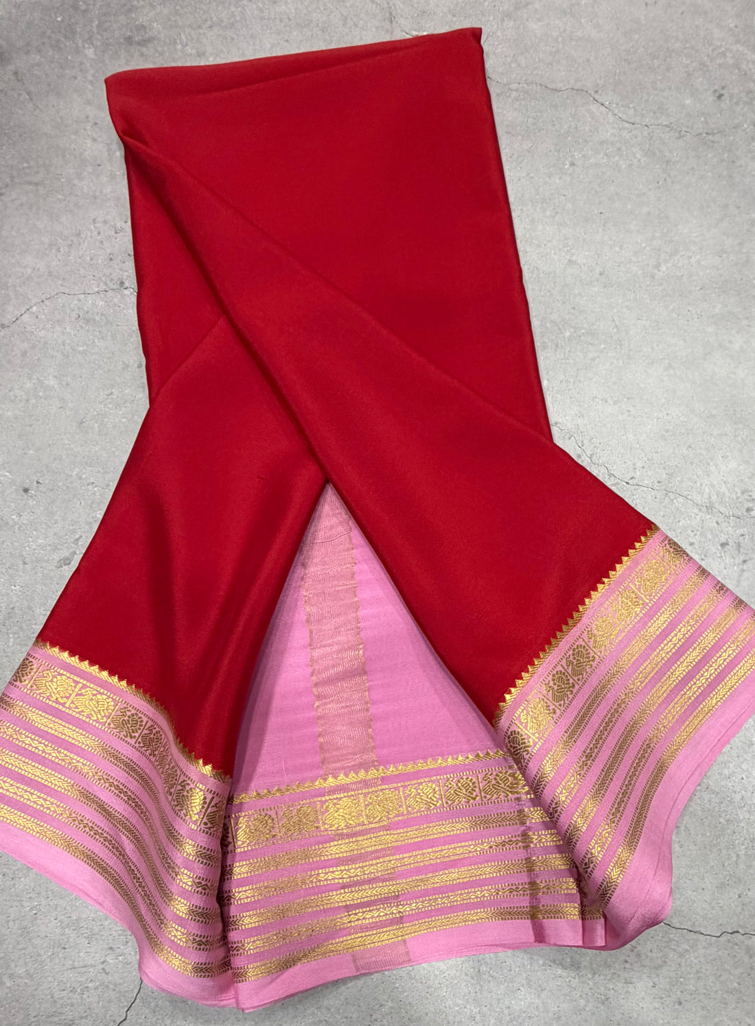Red stripes border pure Mysore silk crepe saree