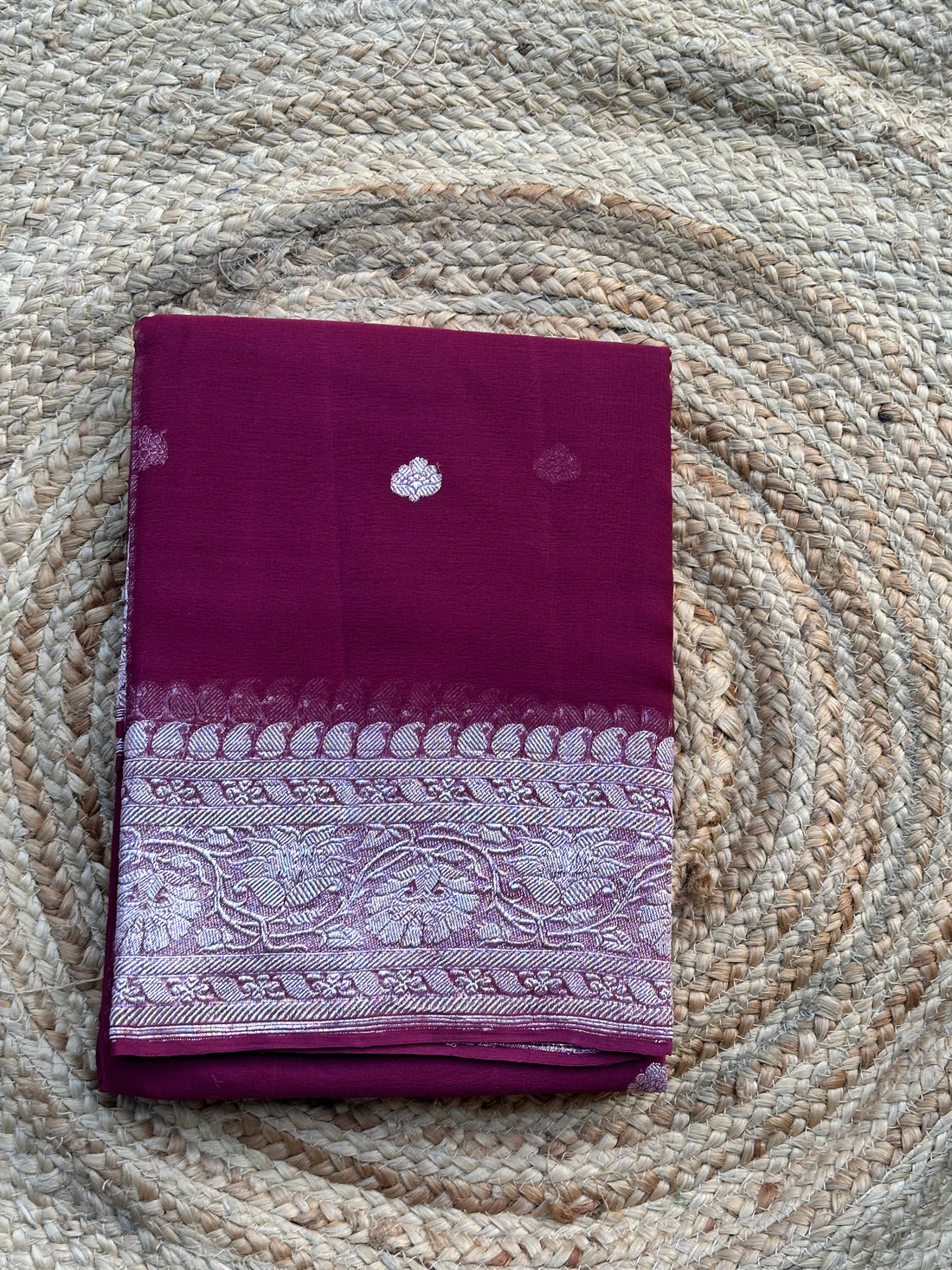 Deep wine Mejentha pure khaddi chiffon silver zari woven