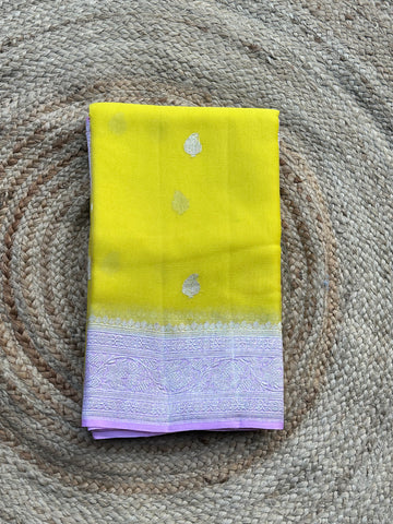 Yellow and pink pure khaddi chiffon sarees silver zari woven
