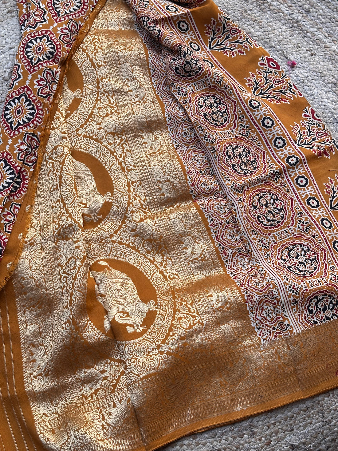 Mustard Ajrak dola silk