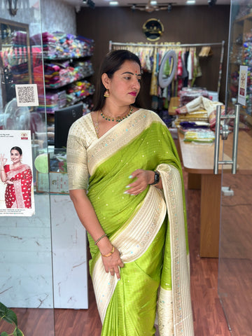 Green with half white dola silk premium quality